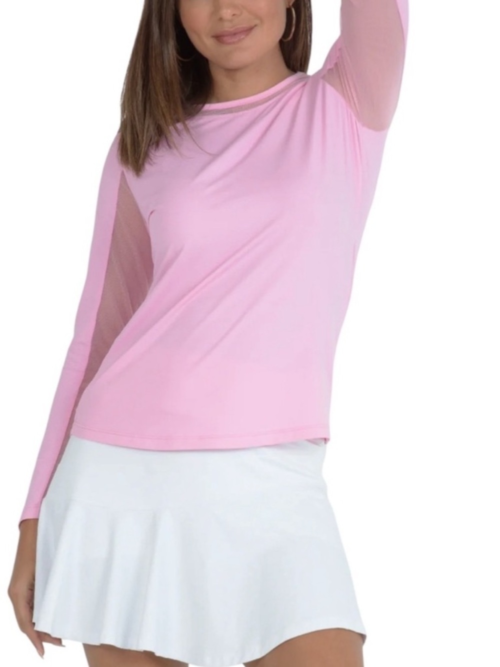 IBKUL Long Sleeve Crewneck Top with Mesh Insert Candy Pink medium - Picture 4 of 10